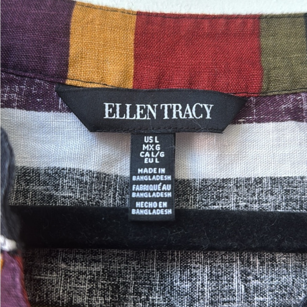 100% Linen Multicolor Striped Button Front Top - Picture 5 of 6